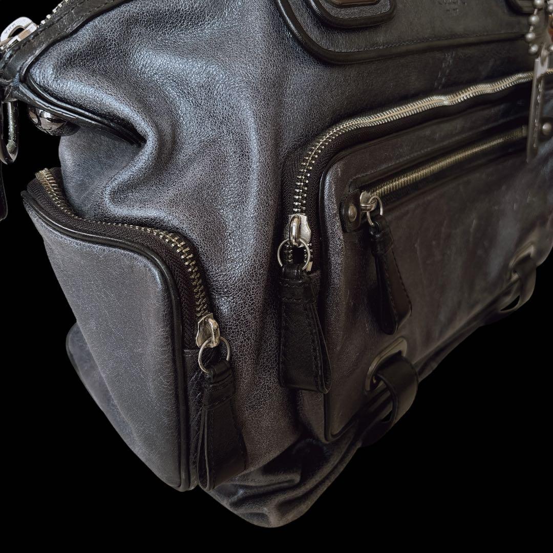 COACH レガシー メタリックグレー 本革 サッチェル ハンドバッグ