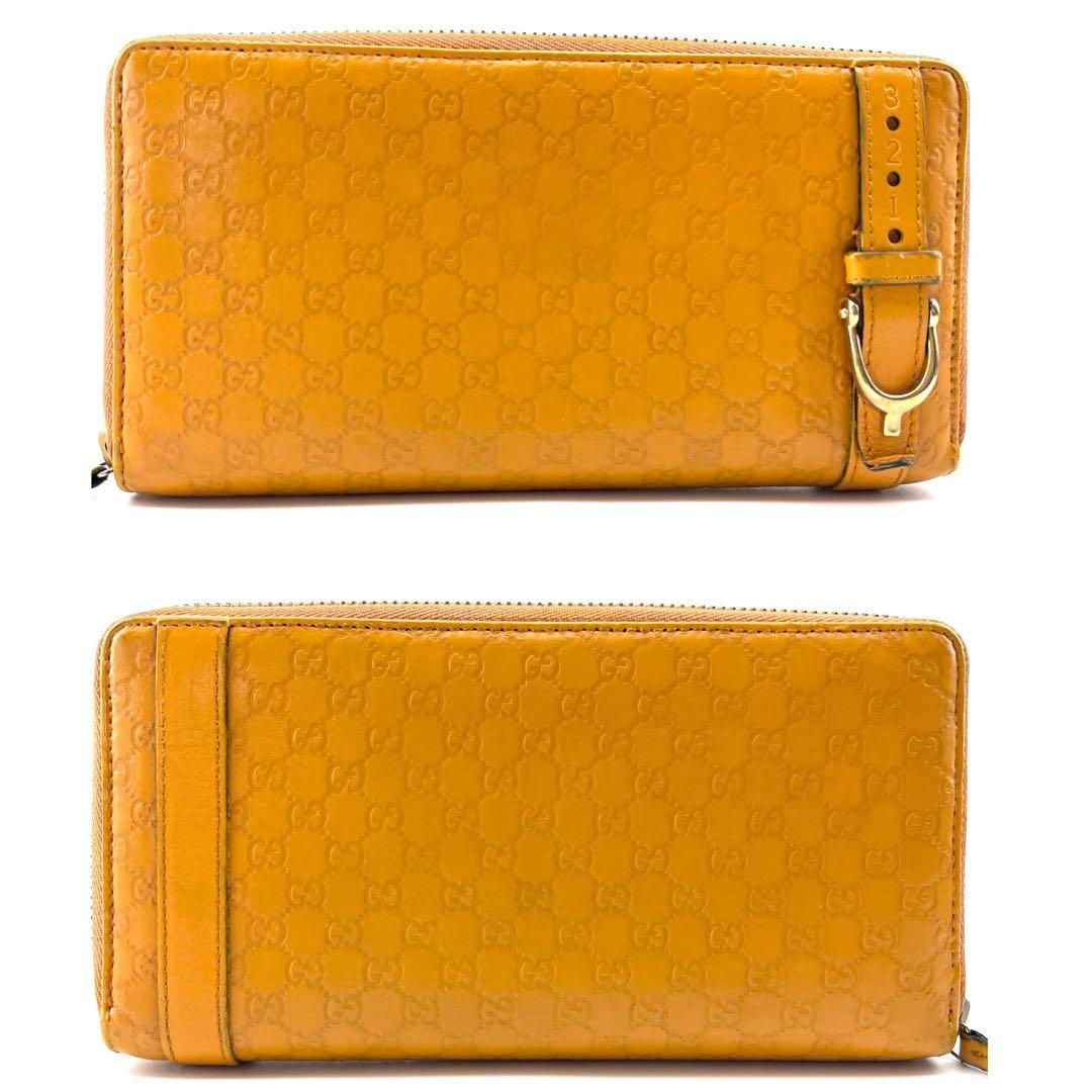 GUCCI　イエロー　GG柄　シマレザー　ホースビット　ラウンドファスナー