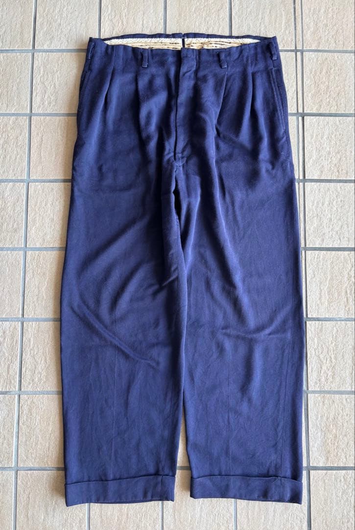 50s rayon gabardine slacks 茄子紺
