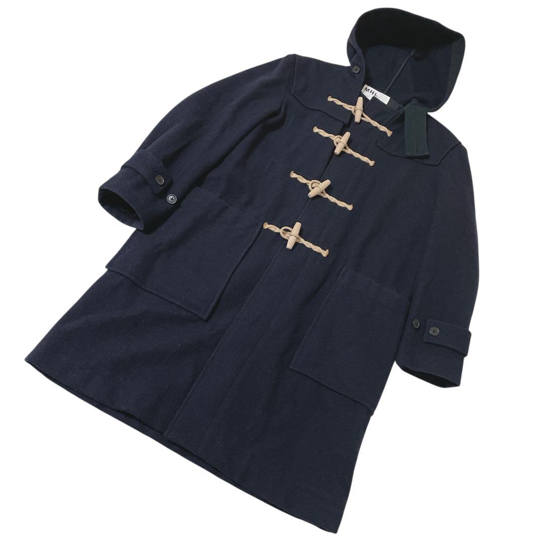 MHL. ロングダッフルコート ウール トグル M ネイビー　通勤　通学