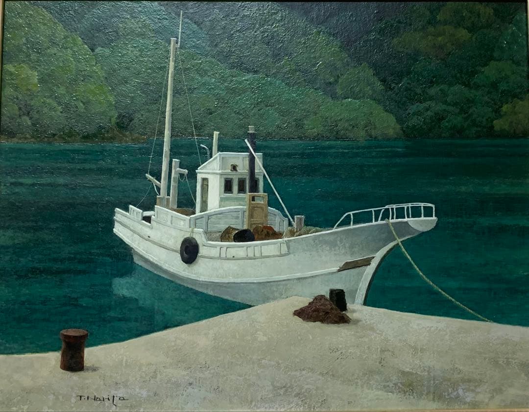 希少　絵画額装　油彩肉筆画　真作　成田禎介『白い船』F6サイズ　個展作品