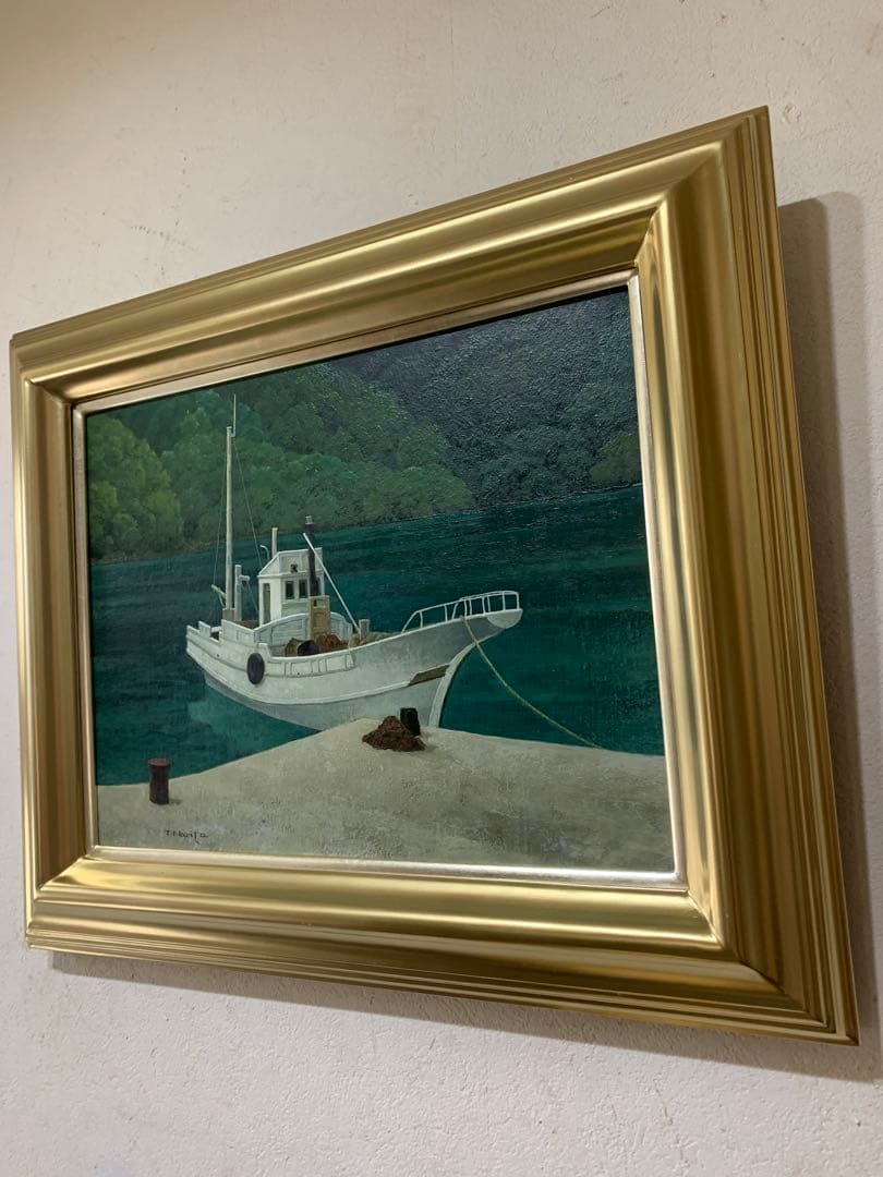 希少　絵画額装　油彩肉筆画　真作　成田禎介『白い船』F6サイズ　個展作品