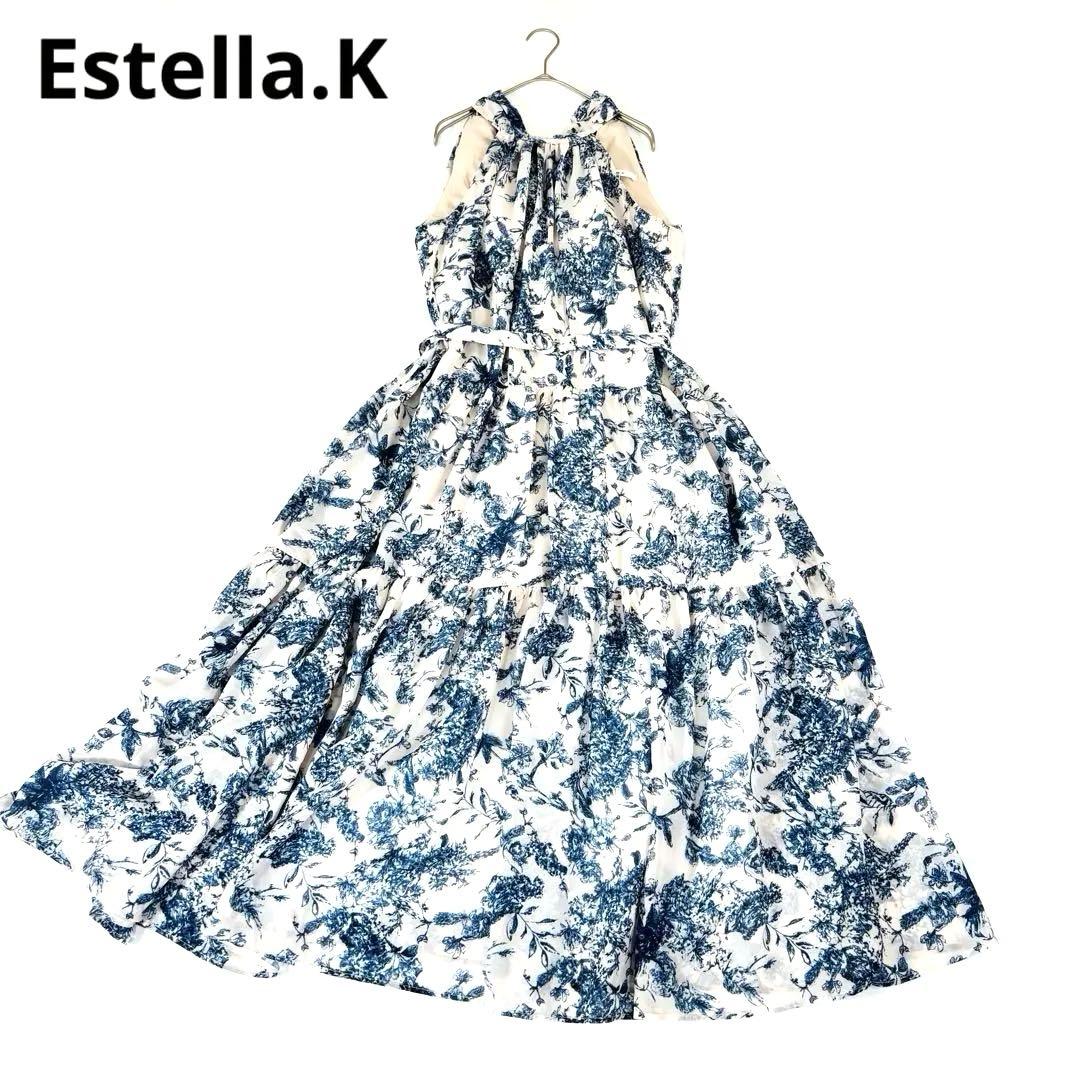 916未使用級✨エステラケー プリントホルターネックティアードドレス