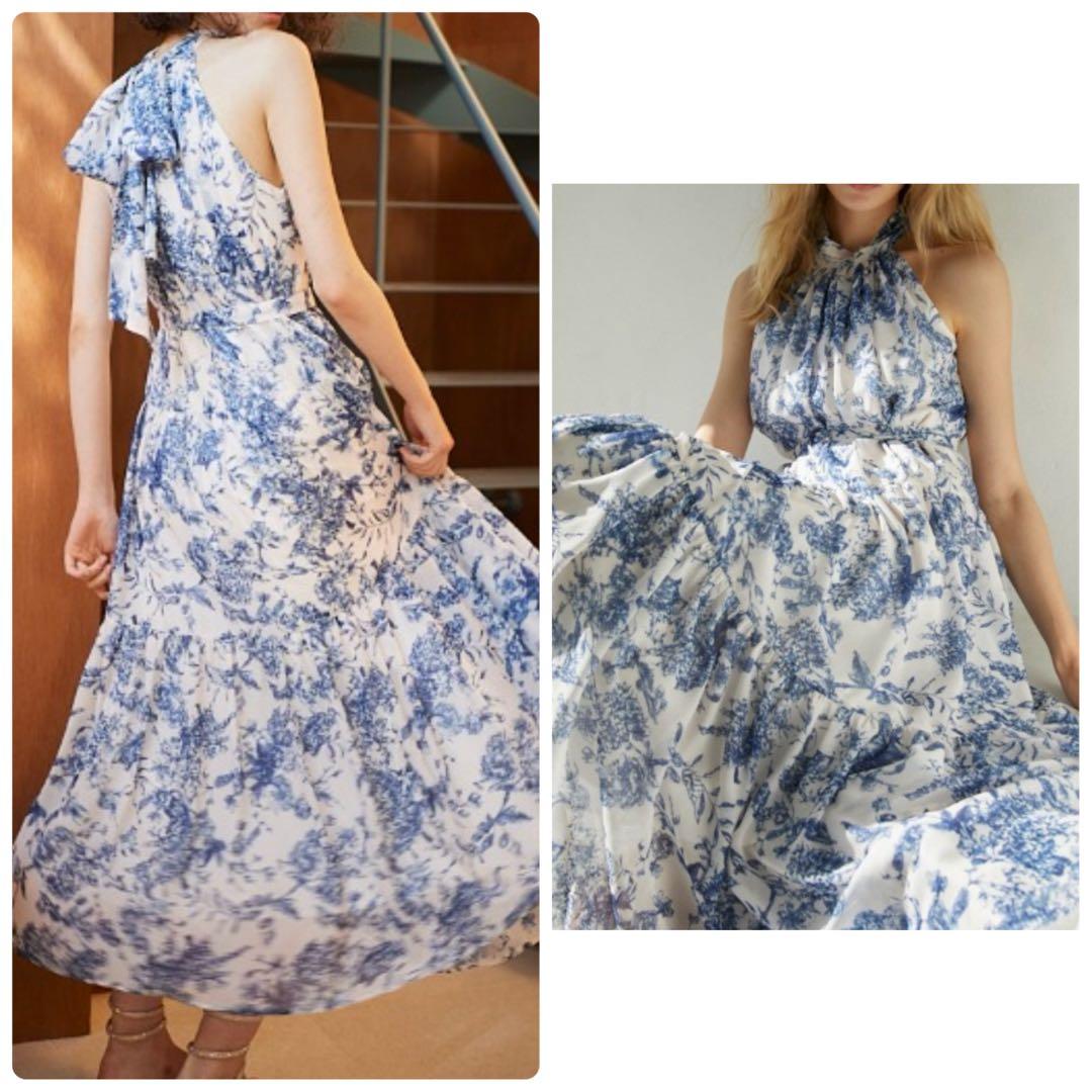 916未使用級✨エステラケー プリントホルターネックティアードドレス