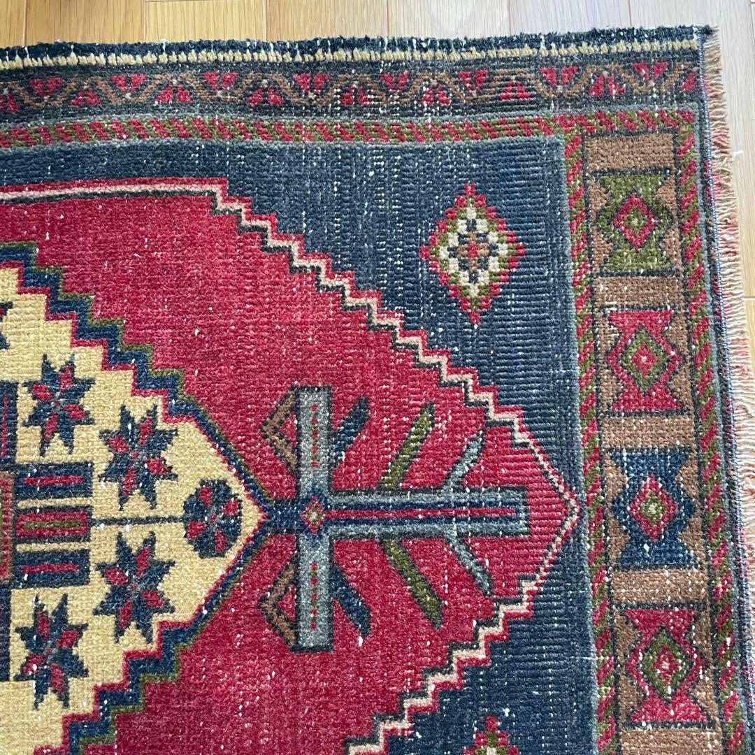 85×58㎝◇トルコヴィンテージラグ　レッド　ブルー　幾何学模様613