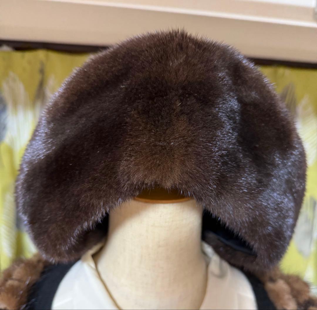 ブラックグラマミンク　ダークブラウン ミンクファー帽子 アメリカ製　Fサイズ