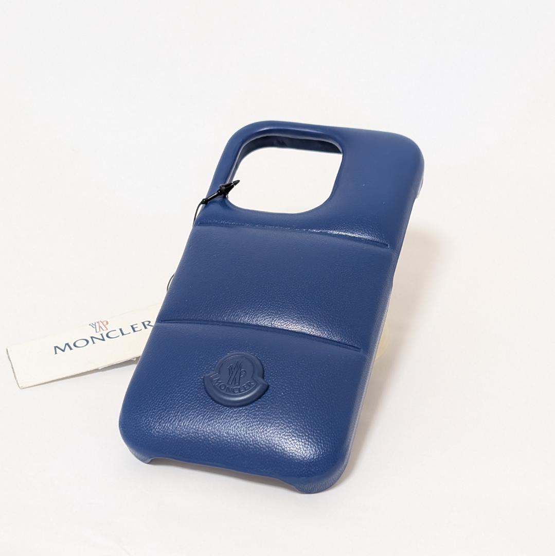 MONCLER iPhone14pro ケース キルティング 羊革 ブルー