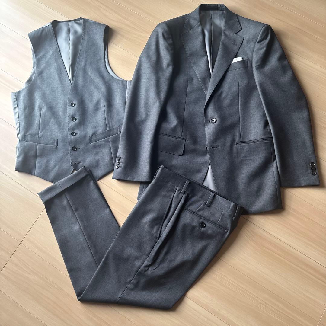 【美品】オーダースーツ スリーピース ダークグレー