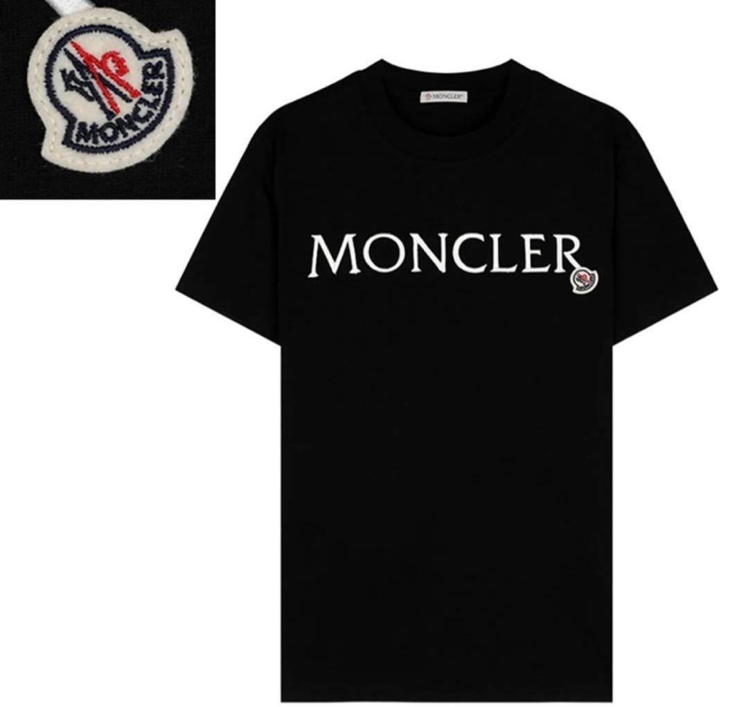 【極美品】モンクレール 刺繍ロゴ Tシャツ カットソー 半袖 黒 M