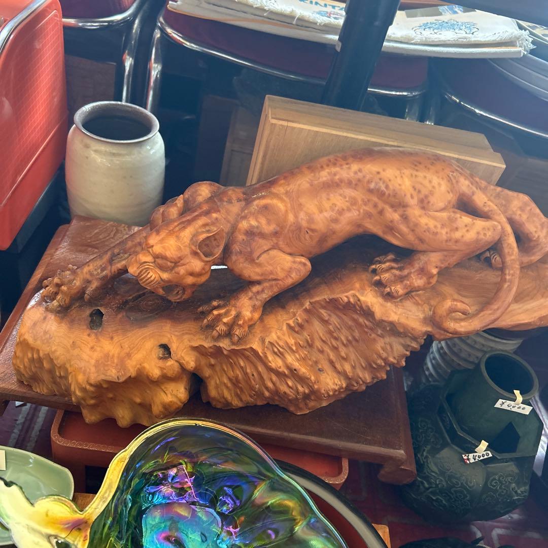 木製動物彫刻 約30cm 茶色