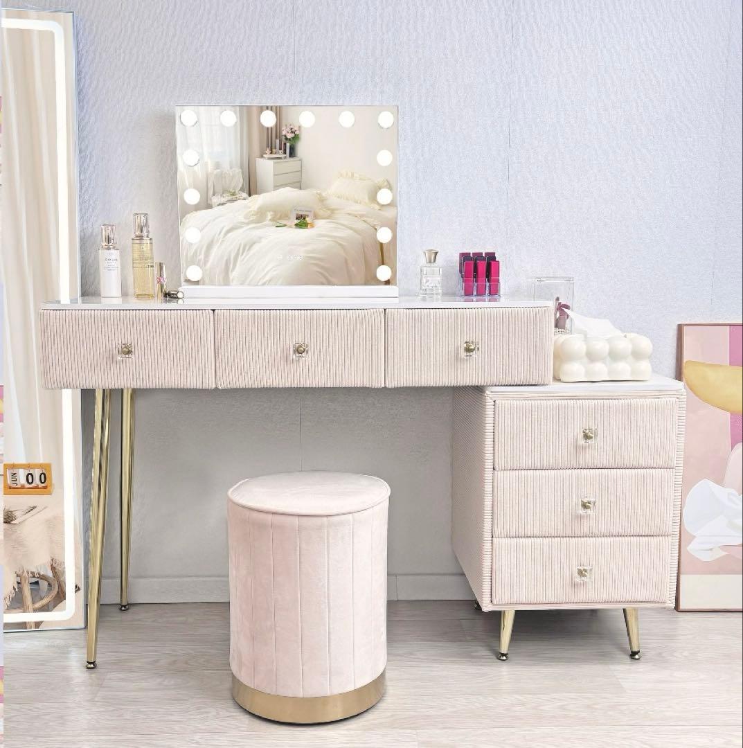 みぃ♡オーダー家具 大理石風ドレッサー ベロア ドレッサー イス付き