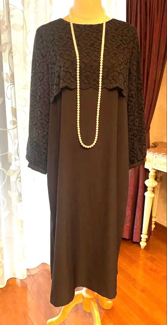 自由区　ワンピース　黒　レース　44 パーティ 冠婚葬祭　ウォッシャブル