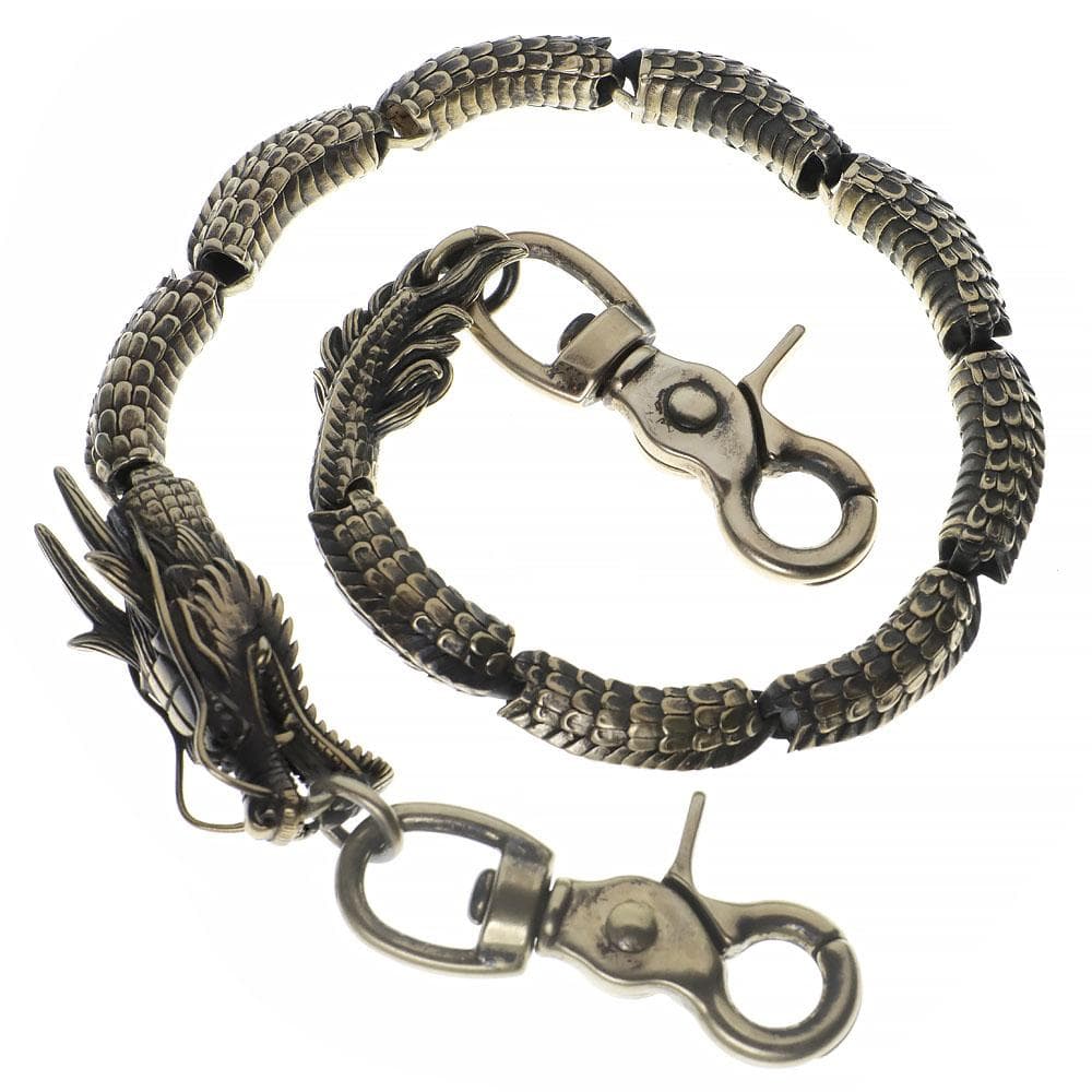 真鍮ブラス ウォレットチェーン 東洋の龍 ドラゴン オリジナル燻し加工BRASS