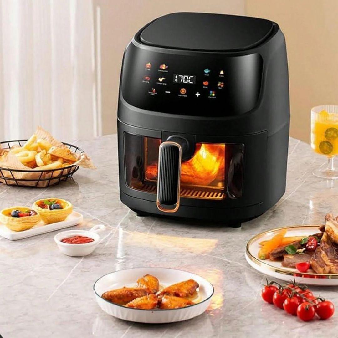 エアフライヤー 8L LED タッチ オイルフリー 360° 熱風 静音 窓付き