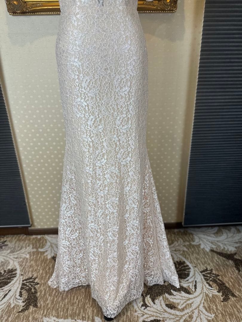 ラメアイボリー レース フレアスリーブ パーティードレス