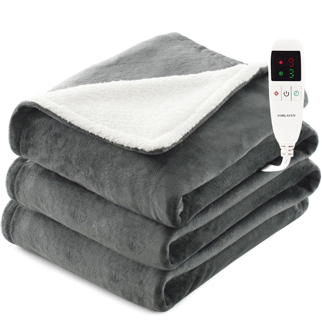 電気毛布 掛け敷兼用 大判190×130cm 表フランネル／裏シープボア グレー