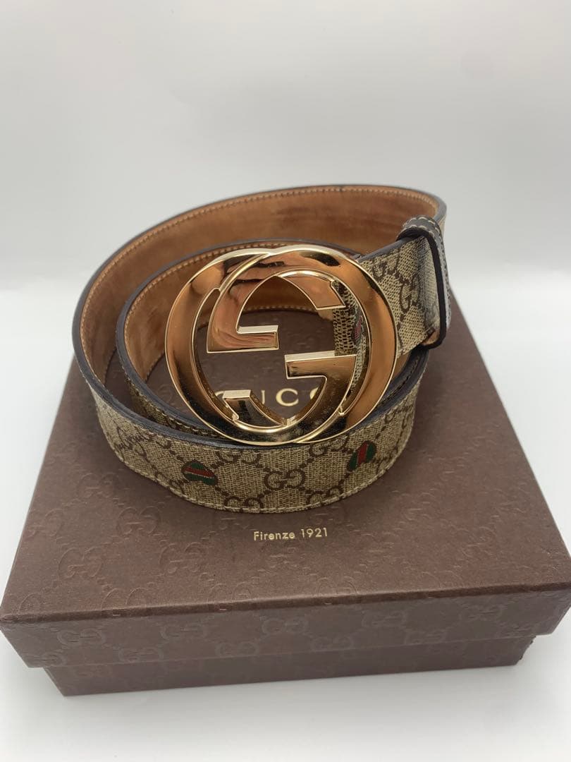 GUCCI GGキャンバス ベルト ゴールド金具　 レザー×キャンバス P55