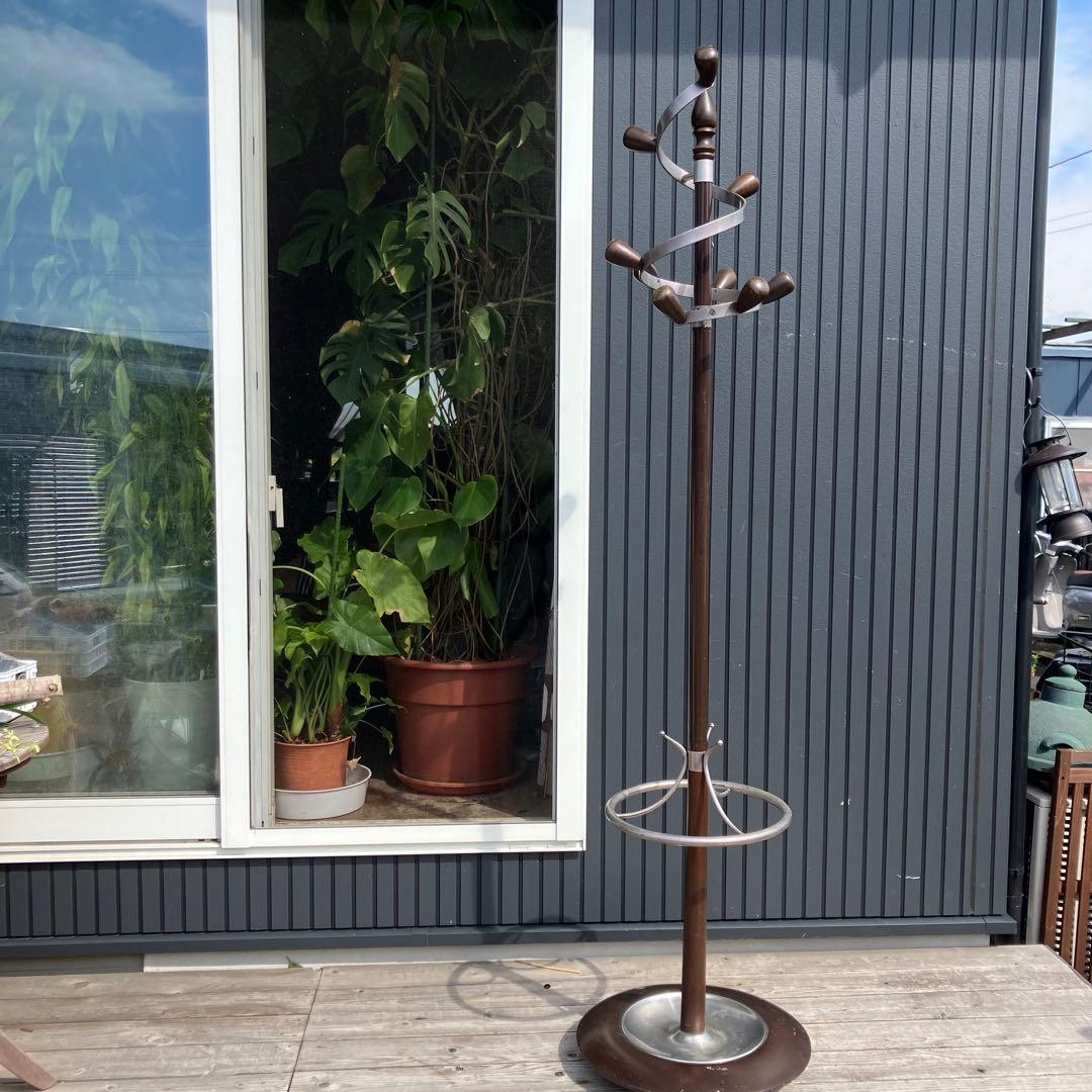 昭和レトロ ミッドセンチュリー 木製螺旋型ポールハンガー ハンガーラック 傘立て