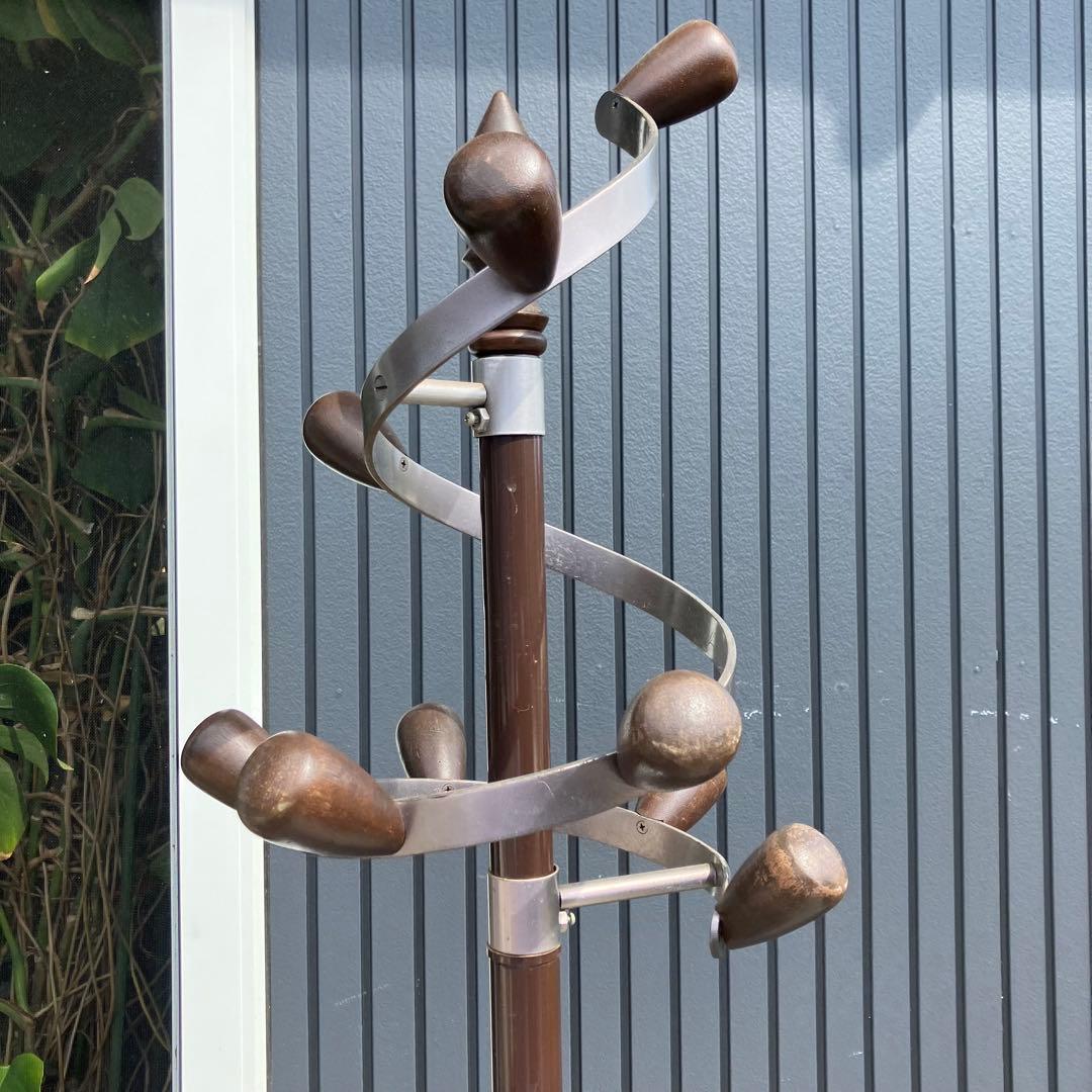 昭和レトロ ミッドセンチュリー 木製螺旋型ポールハンガー ハンガーラック 傘立て