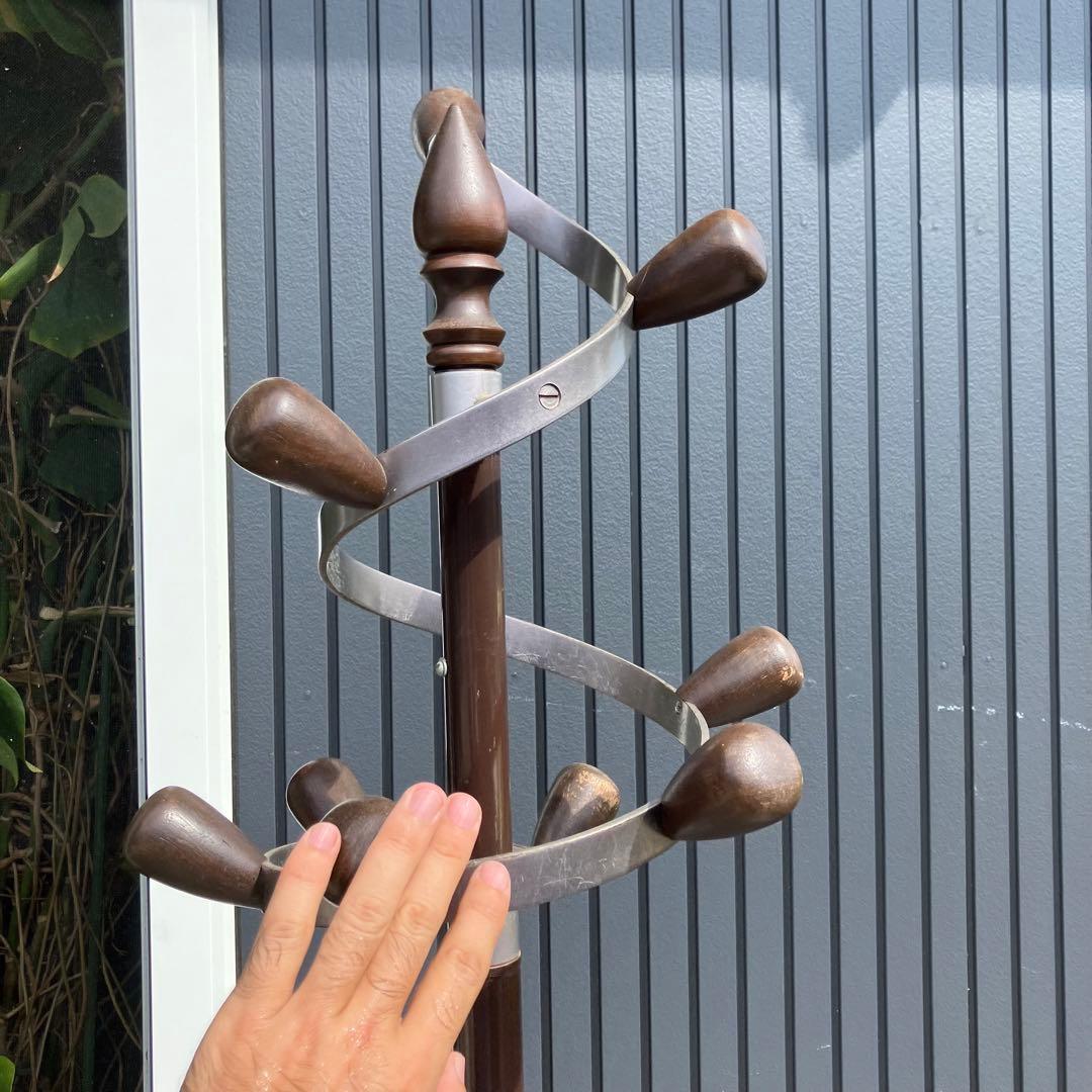 昭和レトロ ミッドセンチュリー 木製螺旋型ポールハンガー ハンガーラック 傘立て