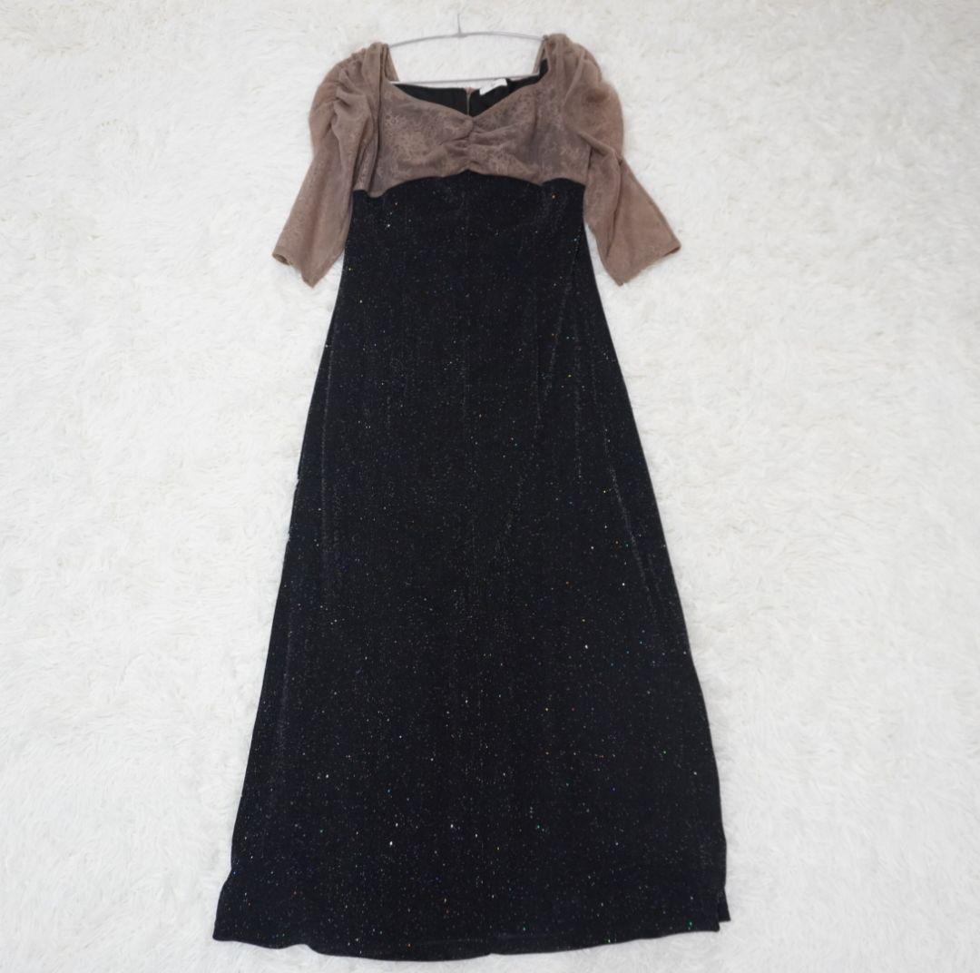 Leja　レース切替透けキラキラAラインロングドレスワンピース　美脚効果　結婚式