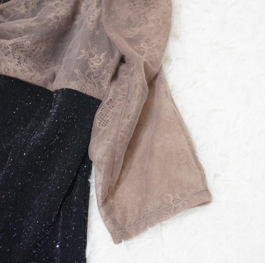 Leja　レース切替透けキラキラAラインロングドレスワンピース　美脚効果　結婚式