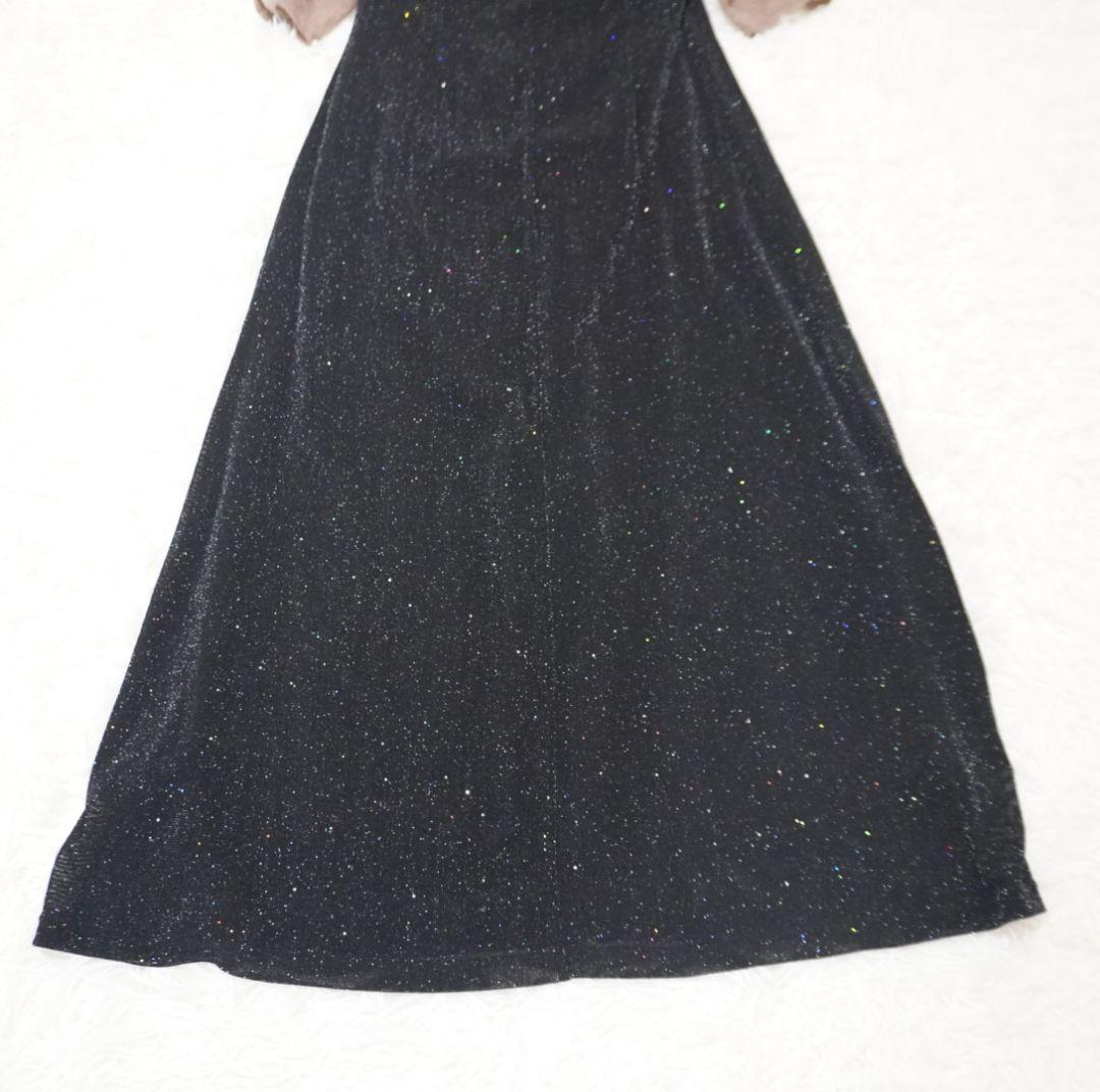 Leja　レース切替透けキラキラAラインロングドレスワンピース　美脚効果　結婚式