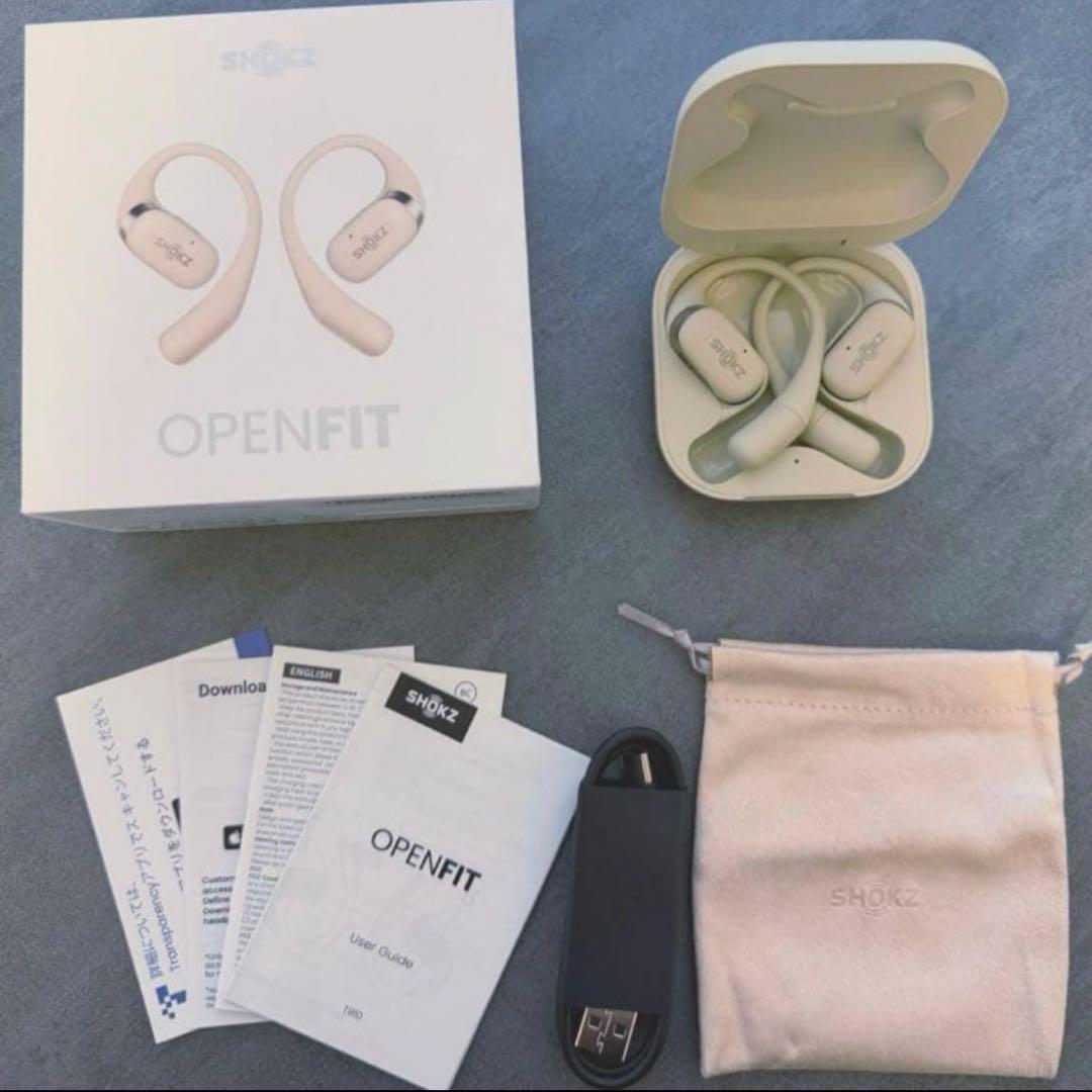 SHOKZ OpenFit ワイヤレスイヤホン ベージュ　オープンイヤー