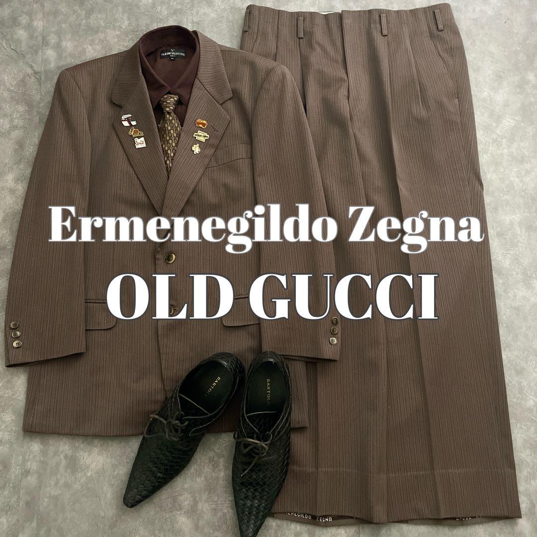 極上 イタリア製 Zegna 霜降りストライプスーツ×OLD GUCCIネクタイ