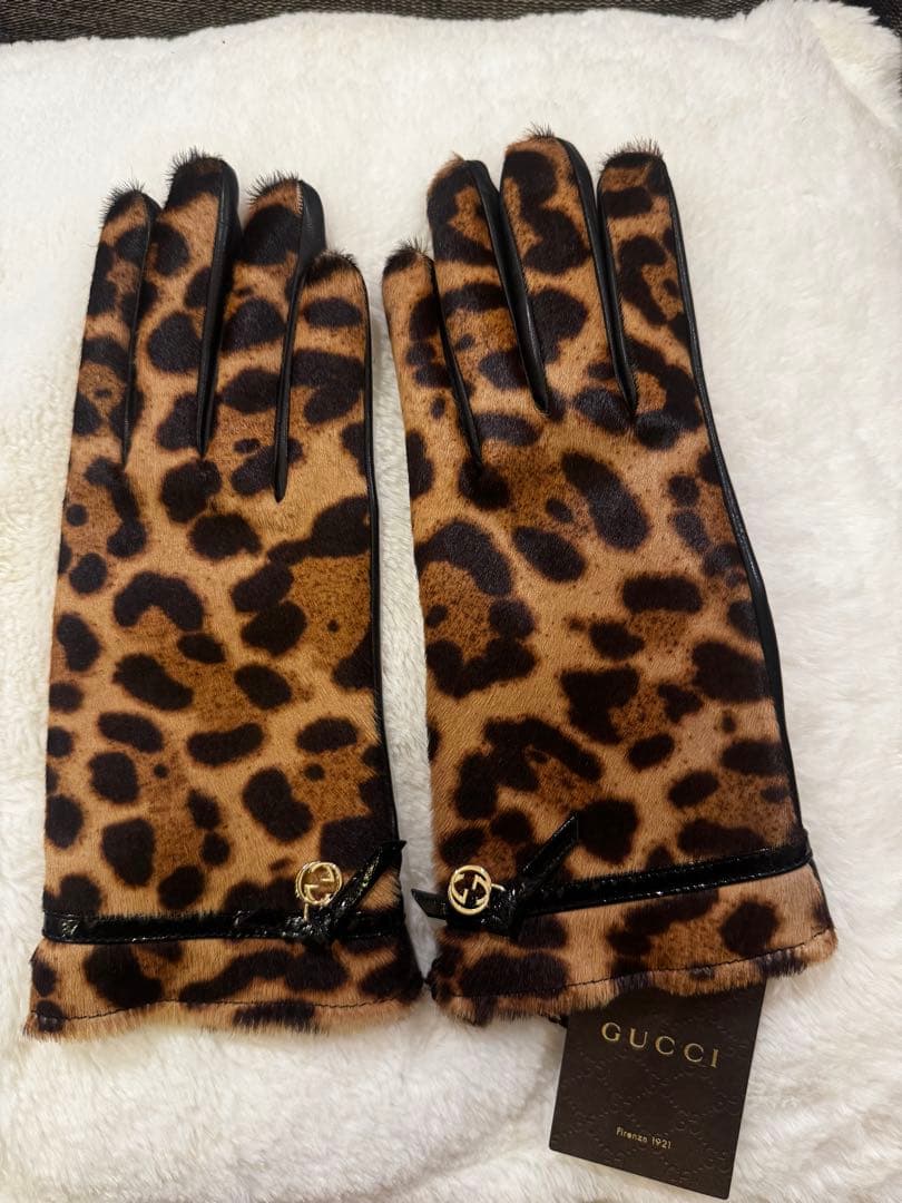 GUCCI レオパード 手袋 未使用タグ付き レザー ハラコ