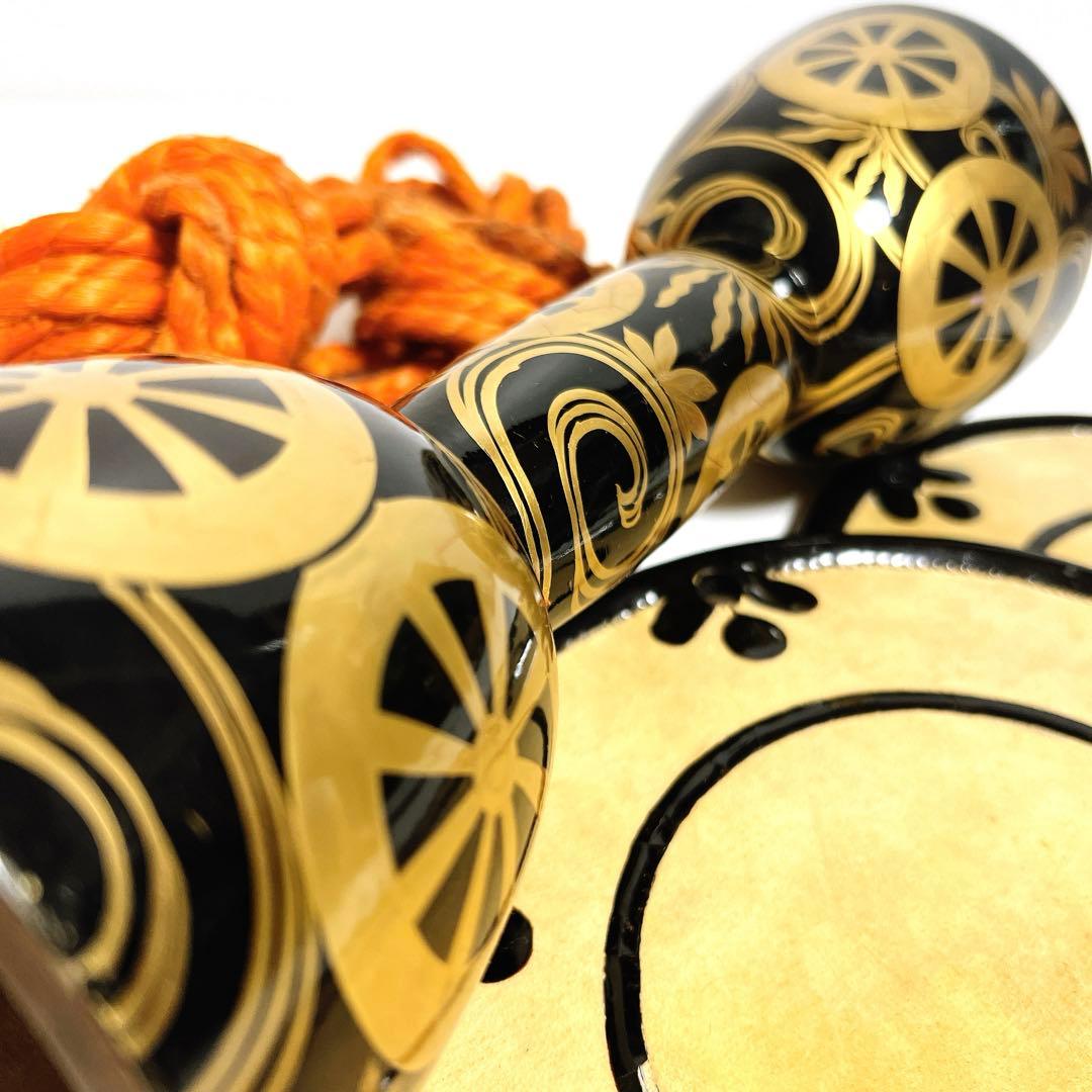 【希少】鼓　蒔絵　小鼓　胴　和楽器　漆塗り　伝統芸能　能 歌舞伎　竹雀　金彩