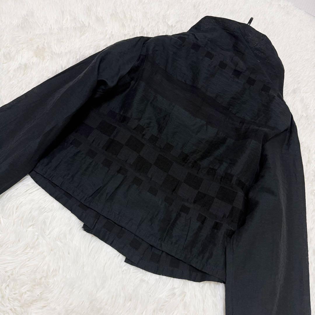 [美品] 慈雨　センソユニコ　ジャケット　変形　チェック　リネン混　ブラック　L