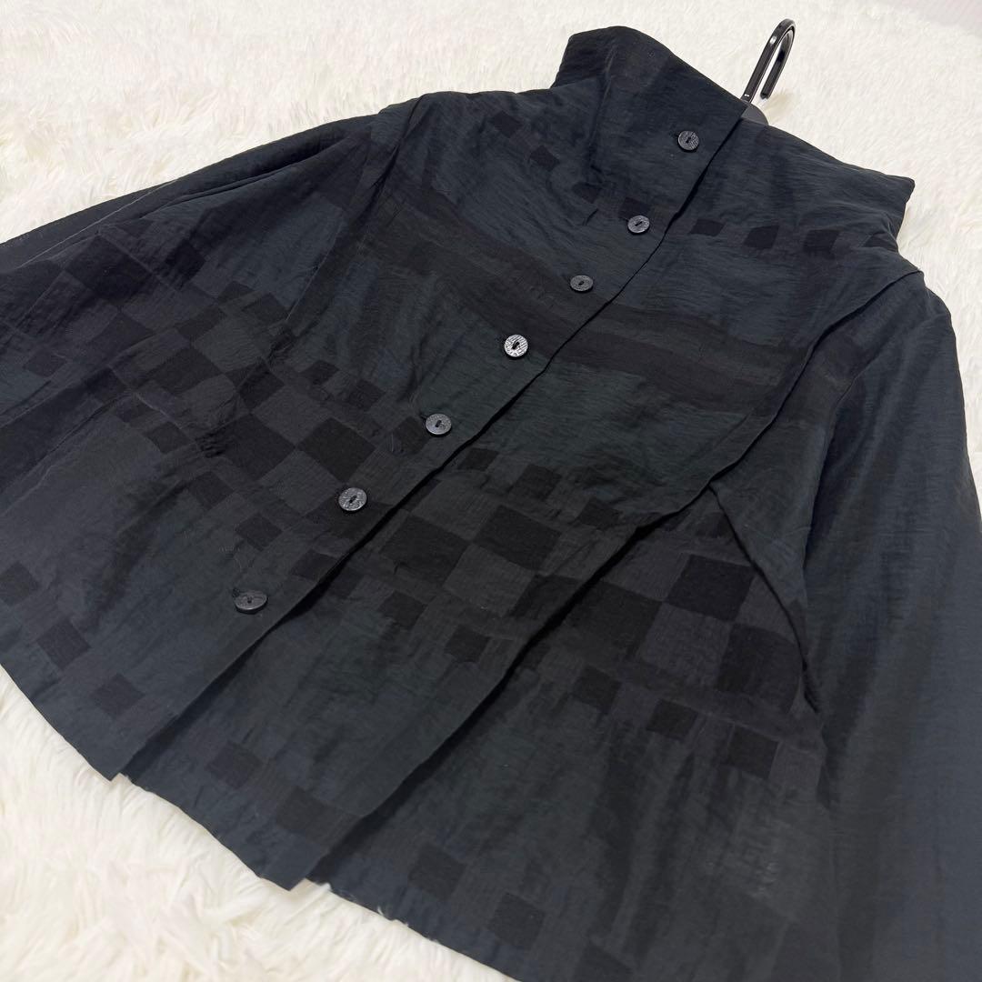 [美品] 慈雨　センソユニコ　ジャケット　変形　チェック　リネン混　ブラック　L