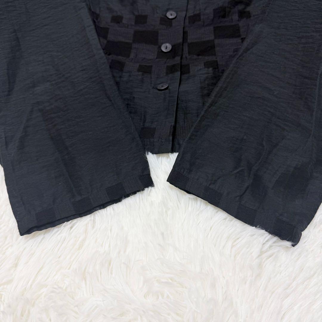[美品] 慈雨　センソユニコ　ジャケット　変形　チェック　リネン混　ブラック　L