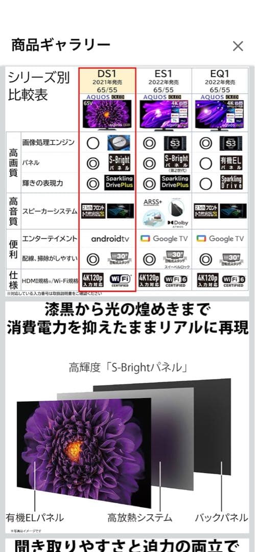 シャープ4K有機ELテレビ「AQUOS OLED 4T-C65DS1」2021年