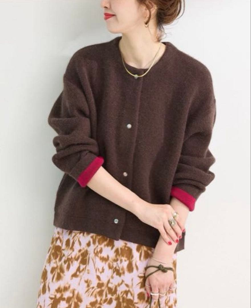 新品⭐︎ベーセーストック　2層スムース編みニットブルゾン　ブラウン
