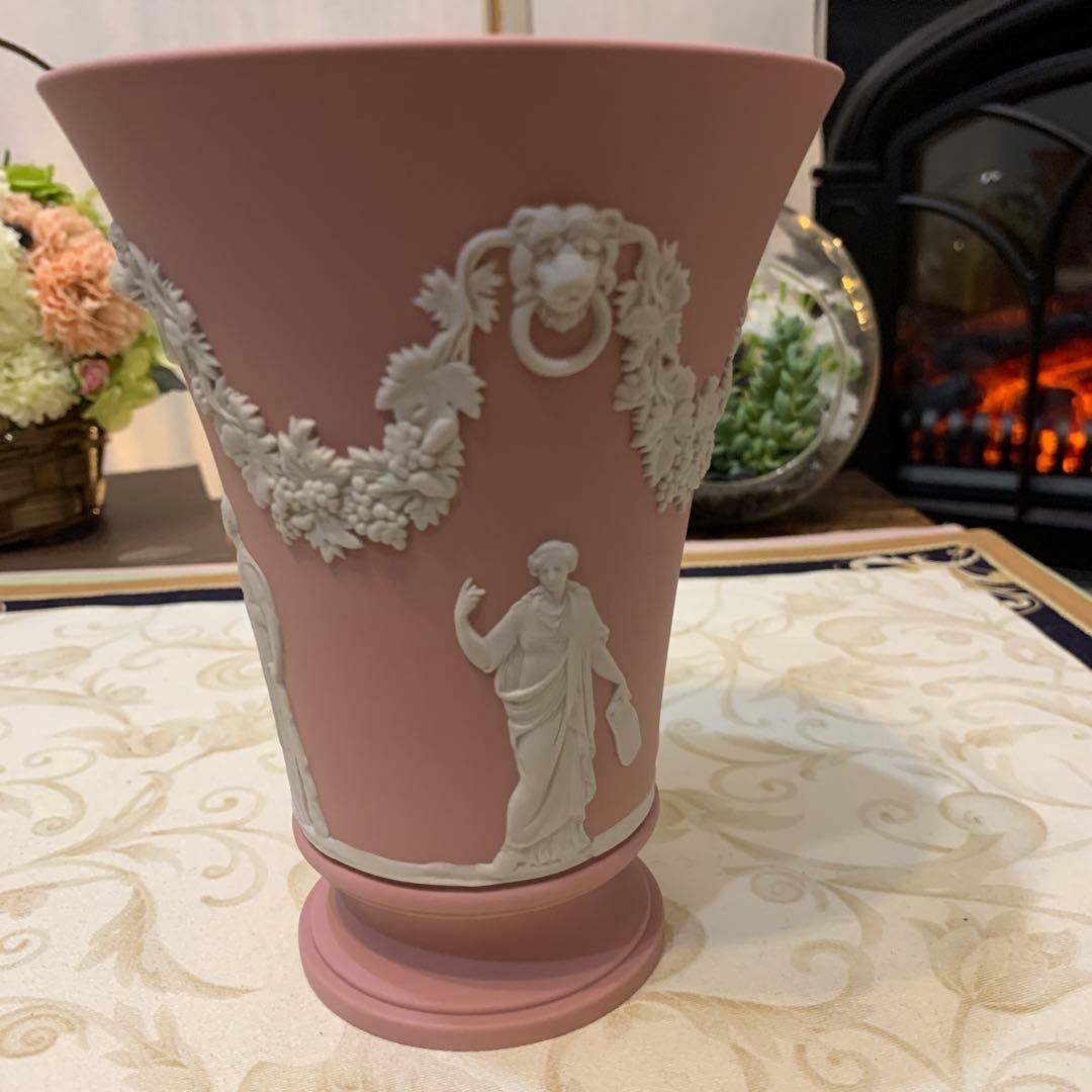 希少　ウェッジウッド ジャスパー　ピンク　花瓶　フラワーベース