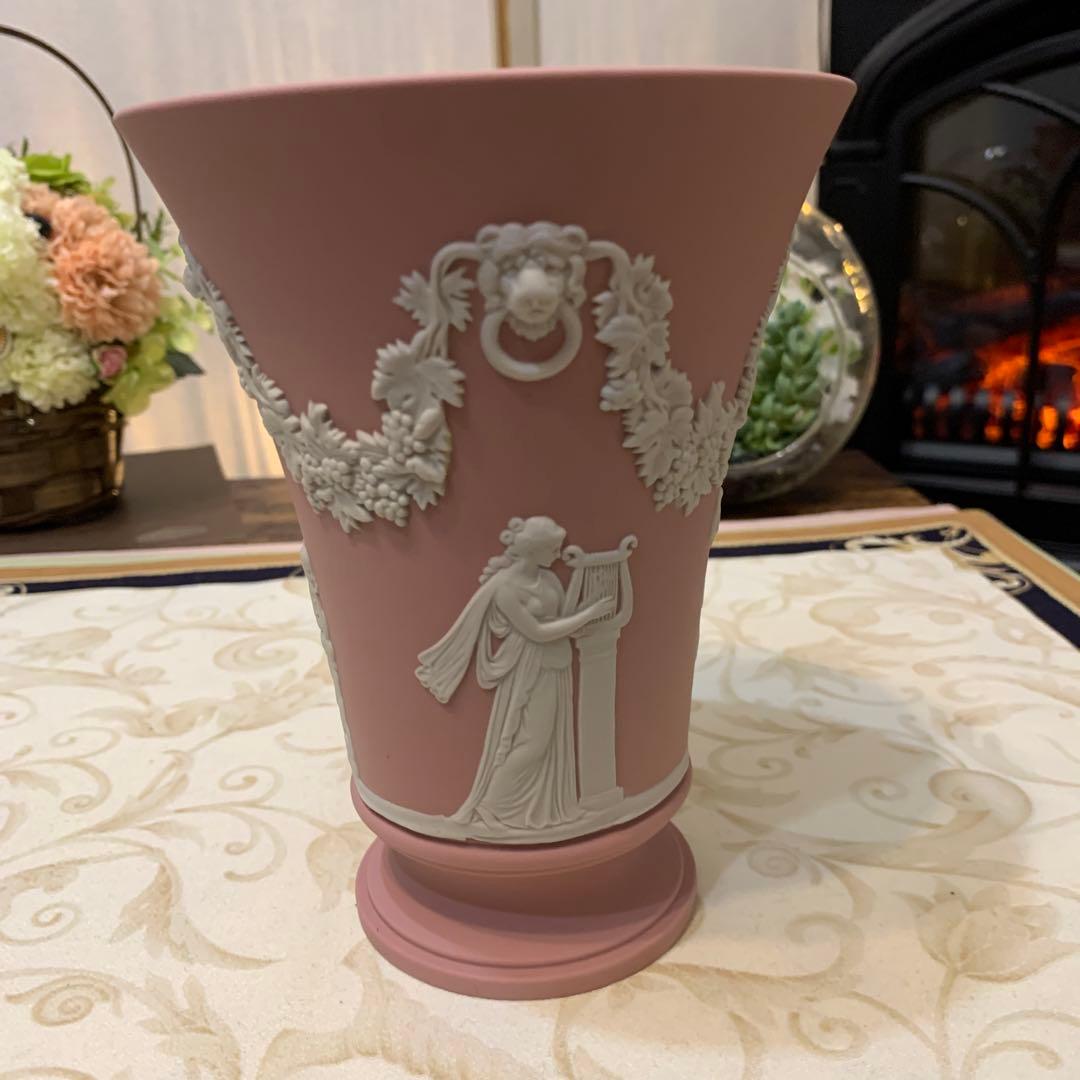 希少　ウェッジウッド ジャスパー　ピンク　花瓶　フラワーベース