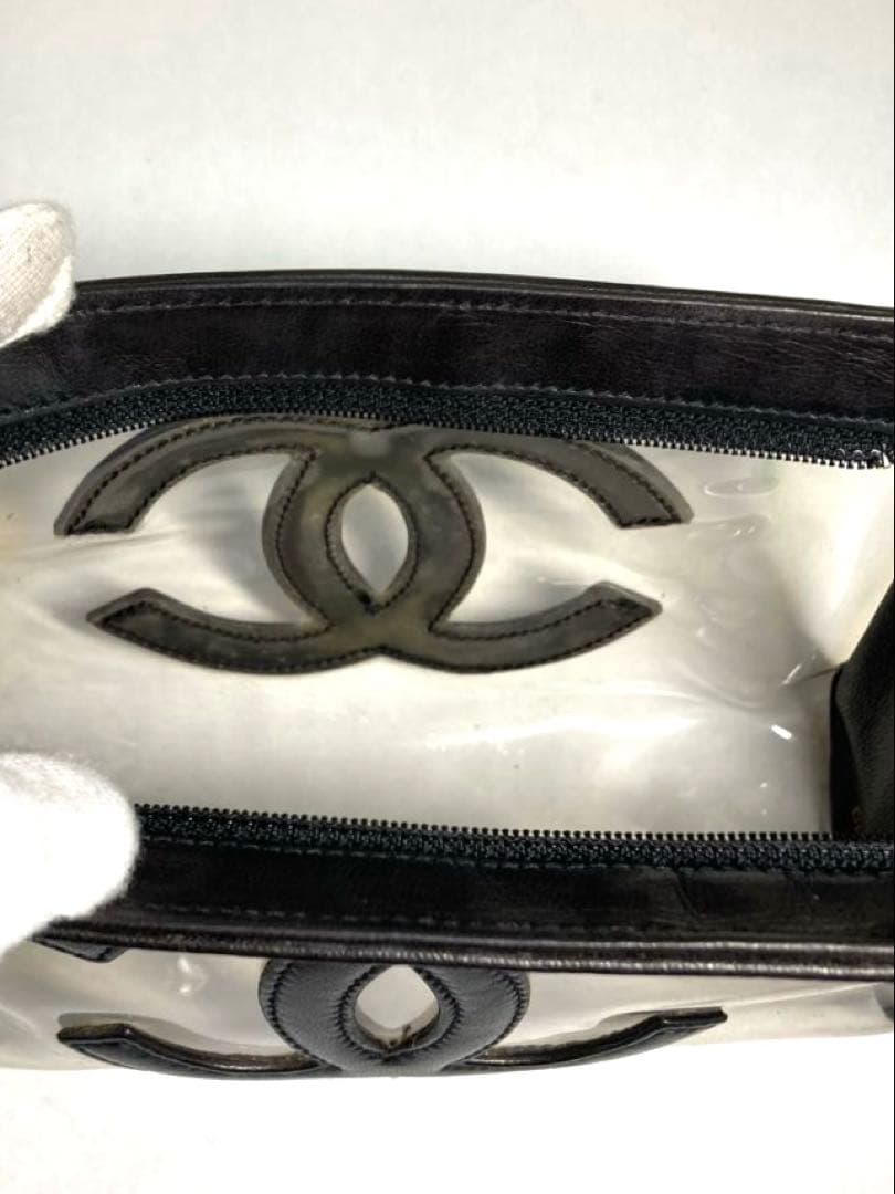 良品　シャネル　ココマーク　クリア　ビニール　クラッチバッグ　ポーチ　ブラック