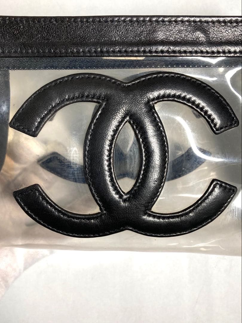 良品　シャネル　ココマーク　クリア　ビニール　クラッチバッグ　ポーチ　ブラック
