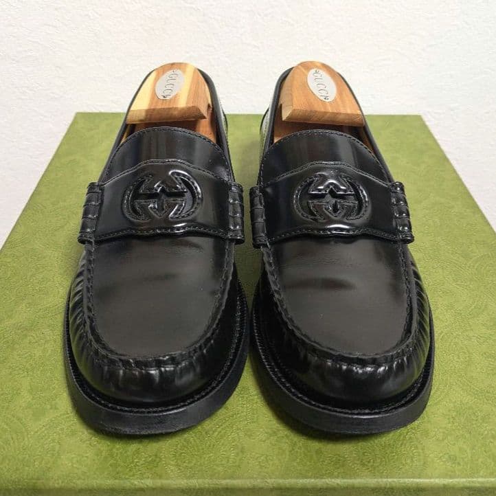 美品　GUCCI　インターロッキングG　ローファー　黒　38 1/2