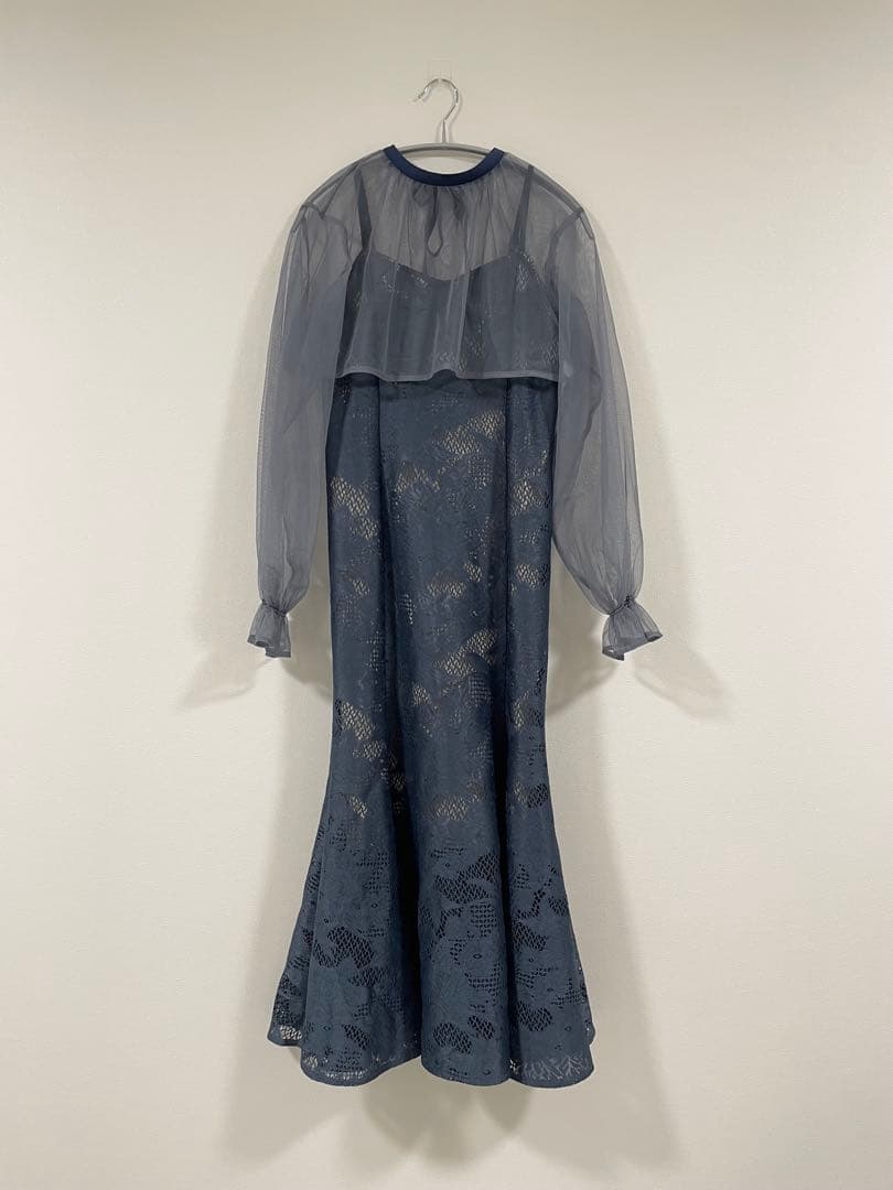 美品★3wayシフォンボレロ&レースキャミドレス／S／グレイッシュブルー・アビス