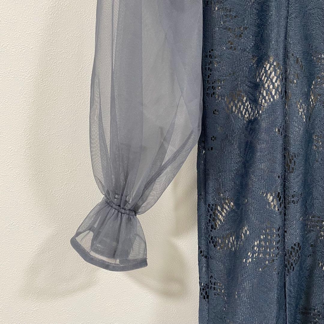 美品★3wayシフォンボレロ&レースキャミドレス／S／グレイッシュブルー・アビス