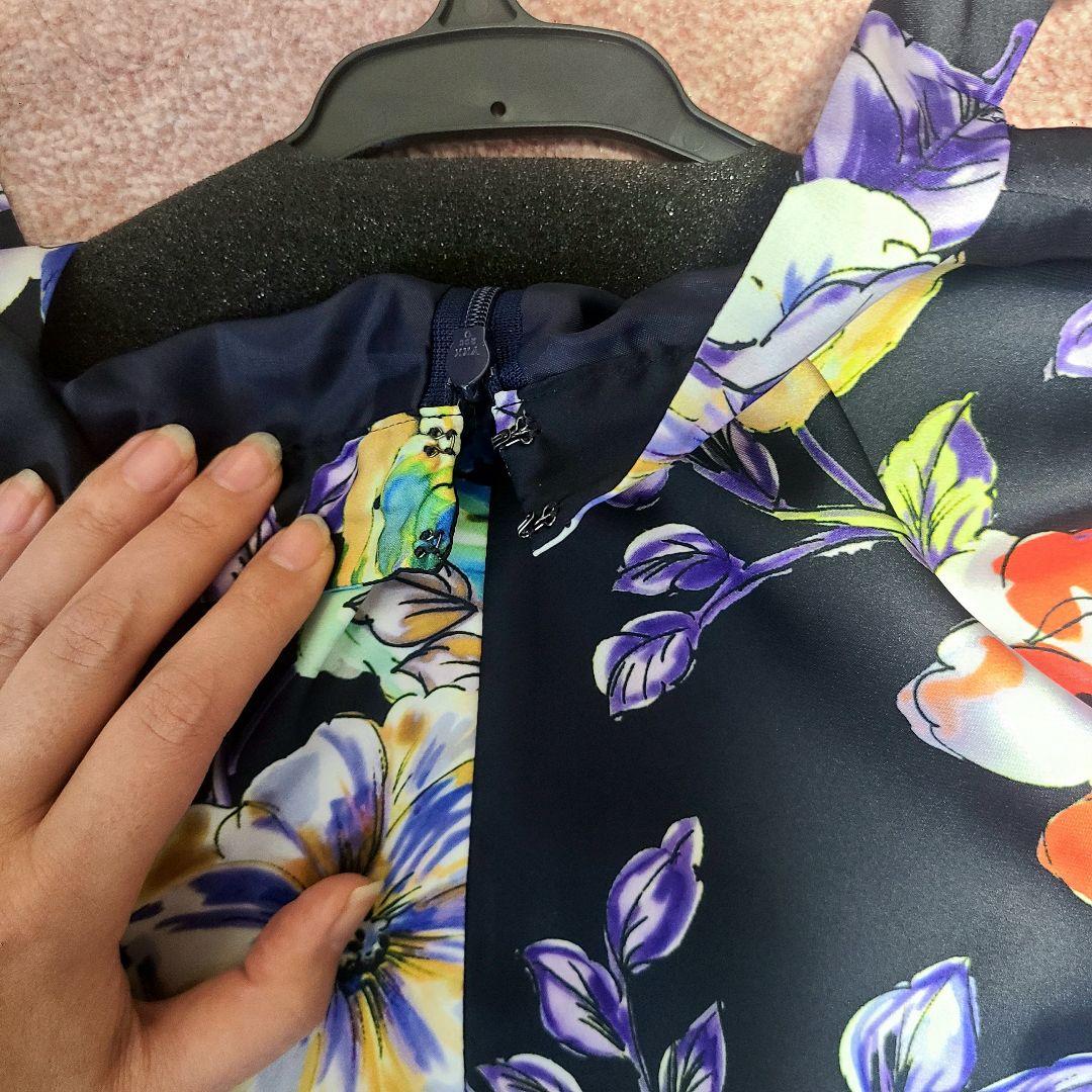 【☆美品☆】1度のみ着用[定価5万4千円]花柄ネイビー長袖ワンピース