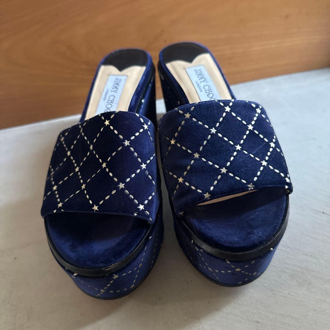 JIMMY CHOO ネイビー キルティング ミュール