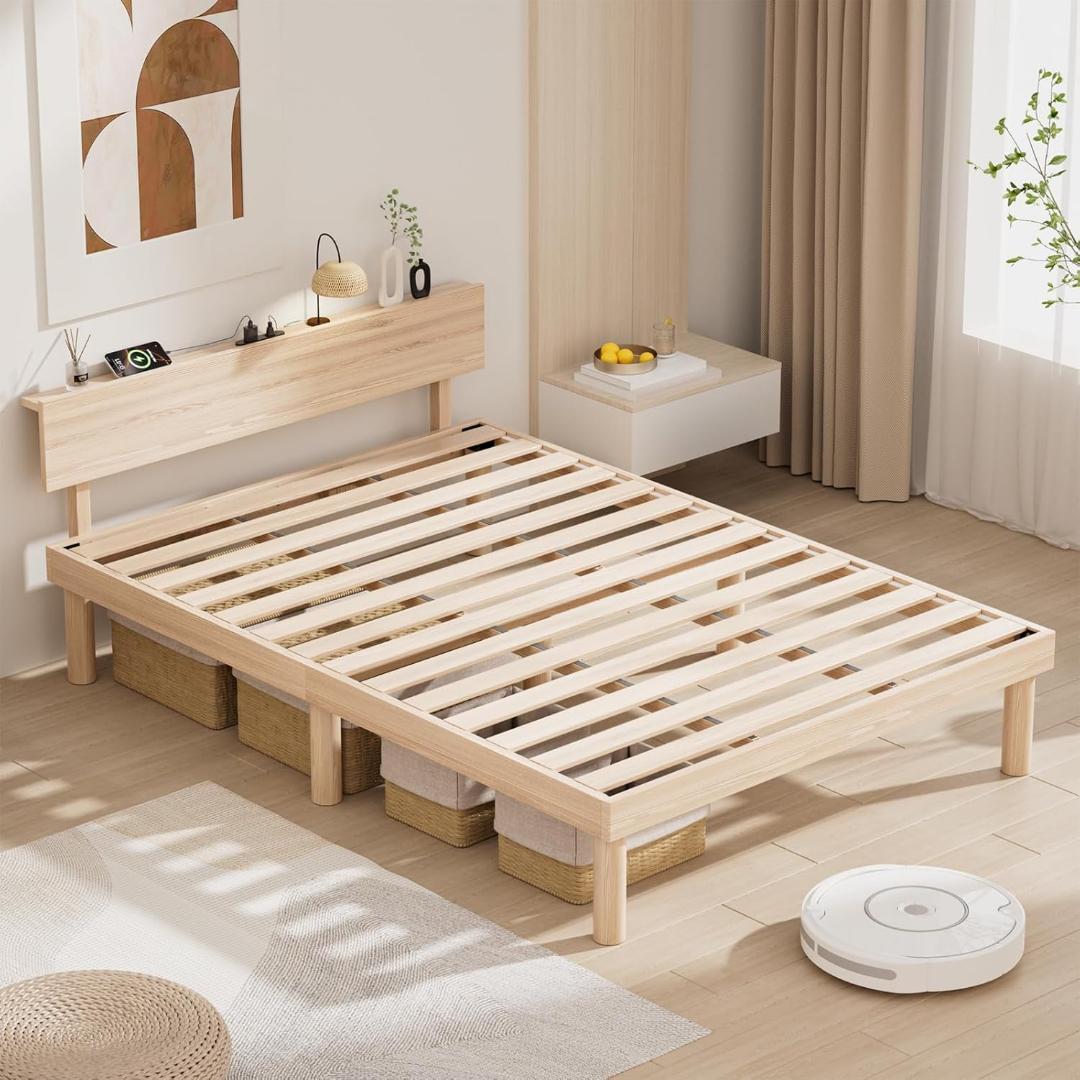 Rakuisme ベッドフレーム シングル ベッド 宮棚 2口コンセント 天然木