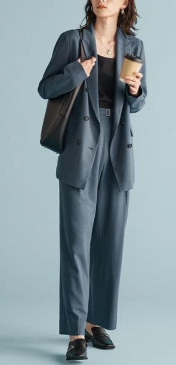 ICB L【洗える】ウール2WAYストレッチ ダブルブレストジャケット ブルー系