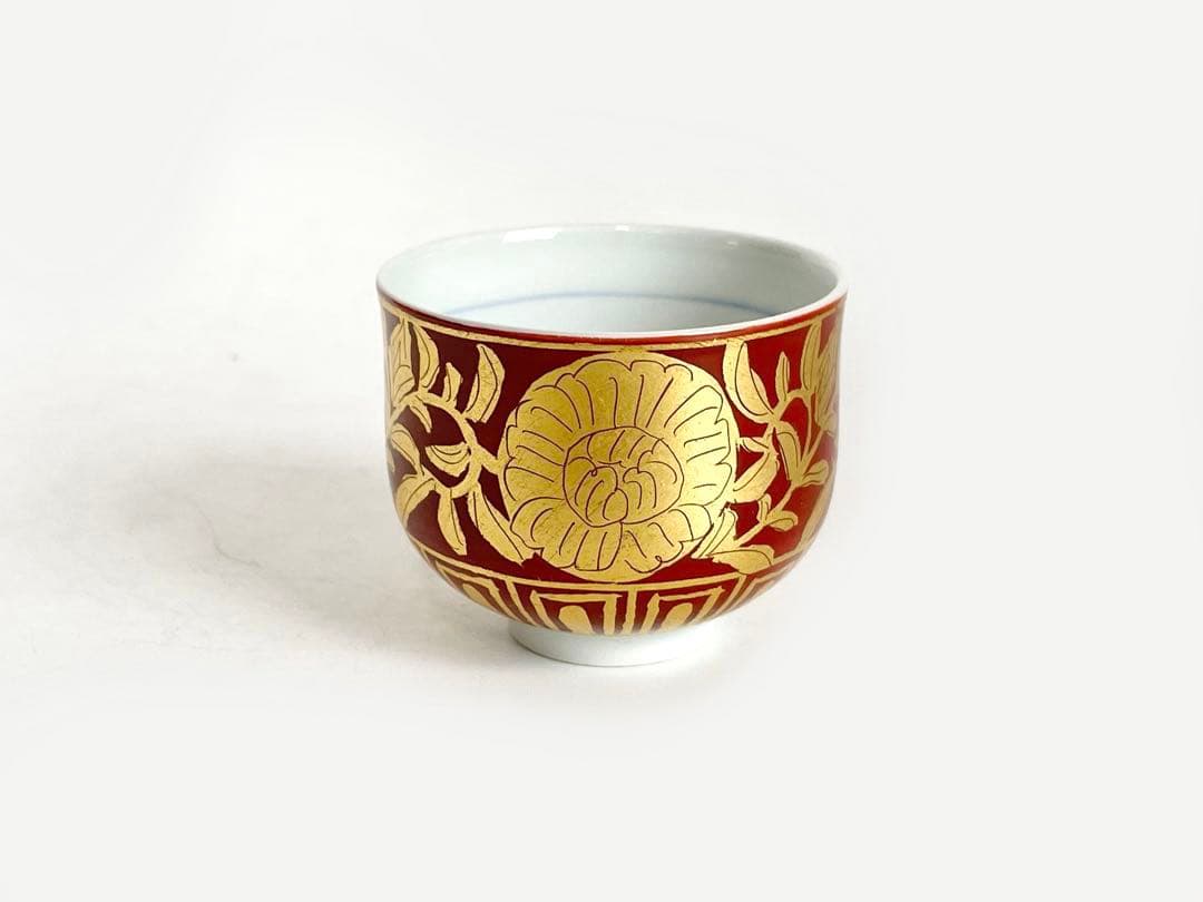 陶芸家　小野珀子　金襴手　ぐい呑　酒器　酒盃　共箱　九谷焼　猪口