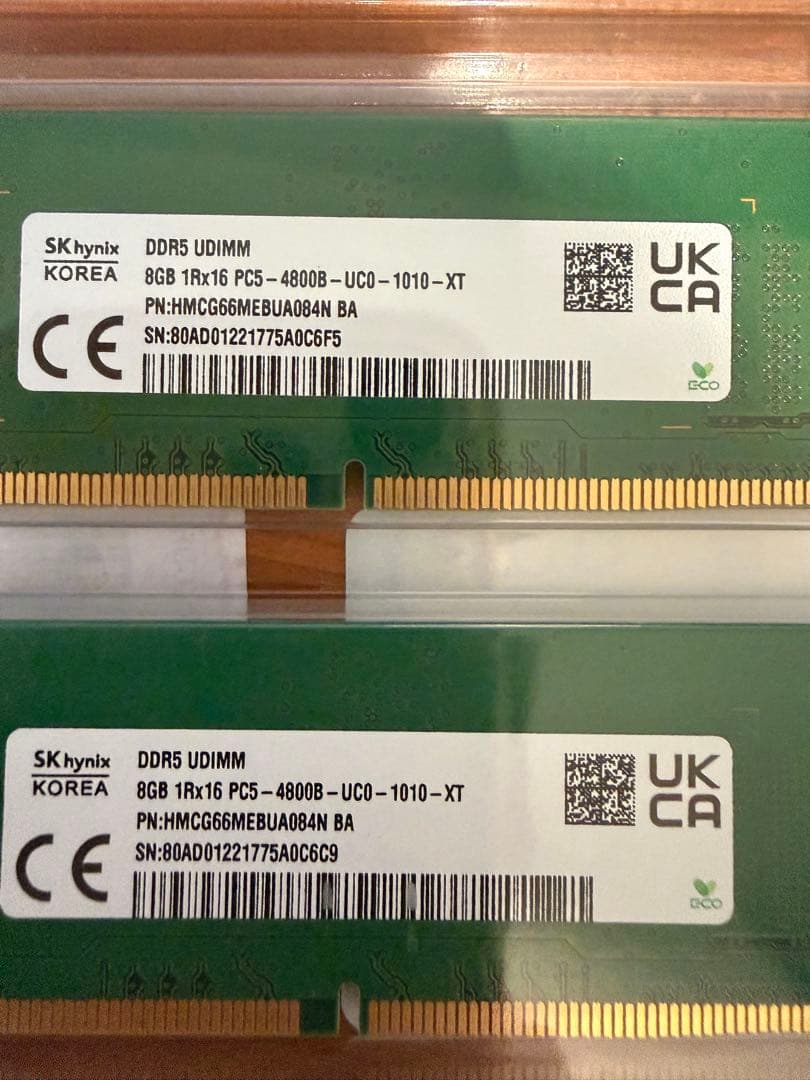 【動作確認済】SK hynix DDR5-4800 16GB (8GB×2枚)