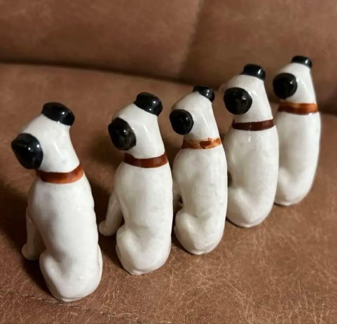 【希少レトロ】★昭和レトロ　ビクター　　ニッパー 犬5匹　ミニ陶器　置物